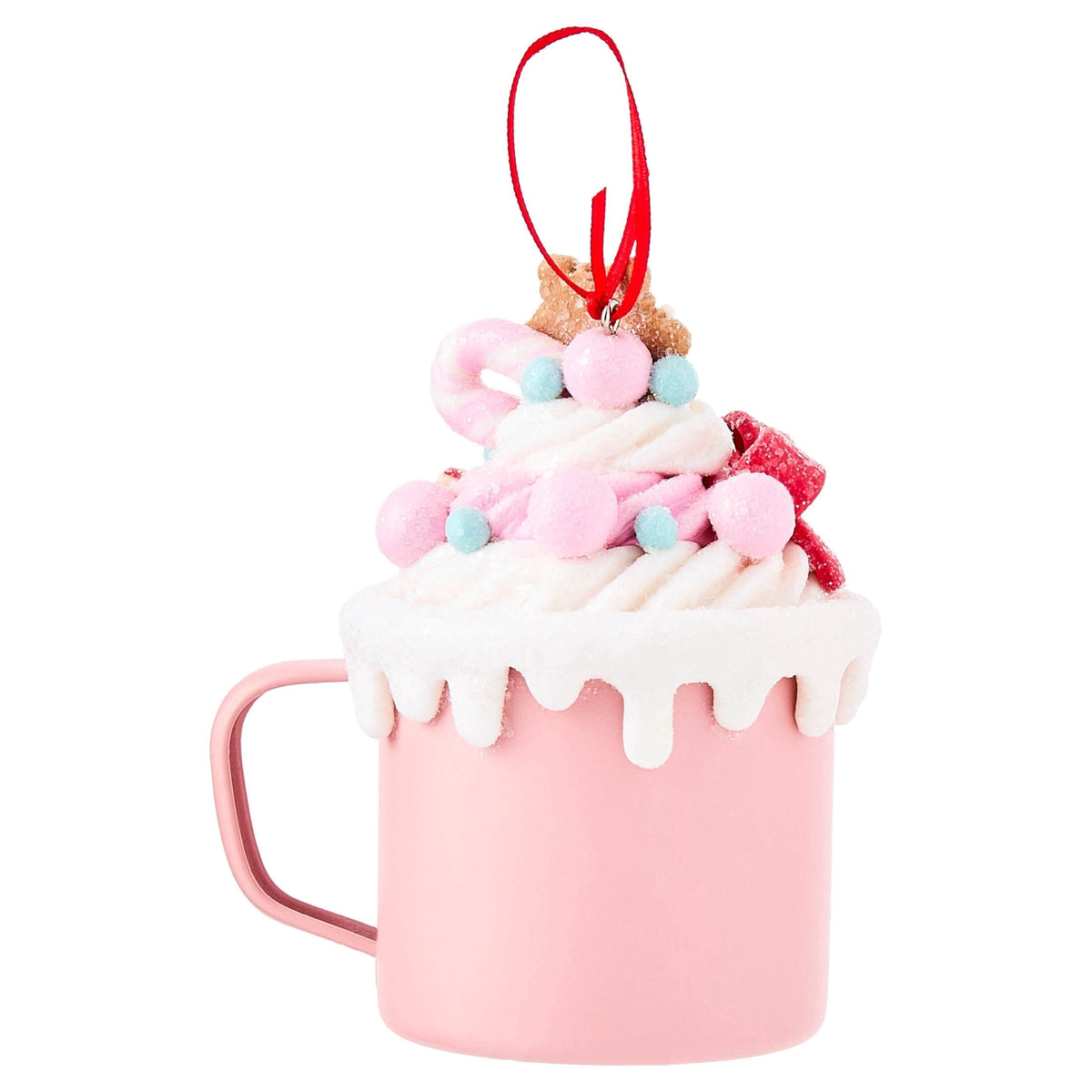 Pink and White Clay Dough Hot Cocoa Mug Christmas Ornament, 4.3", by Holiday Time