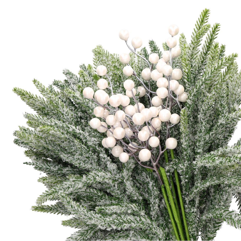 Cream Berries and Snow-Flocked Greenery Decorative Christmas Picks, 21", by Holiday Time