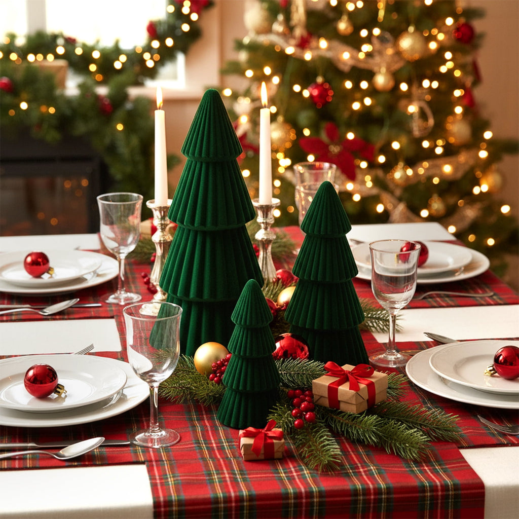 Ayieyill 3pcs Tabletop Christmas Tree Velvet Woven Resin Christmas Trees for Christmas Decor Indoor, Christmas Table Decor, Green