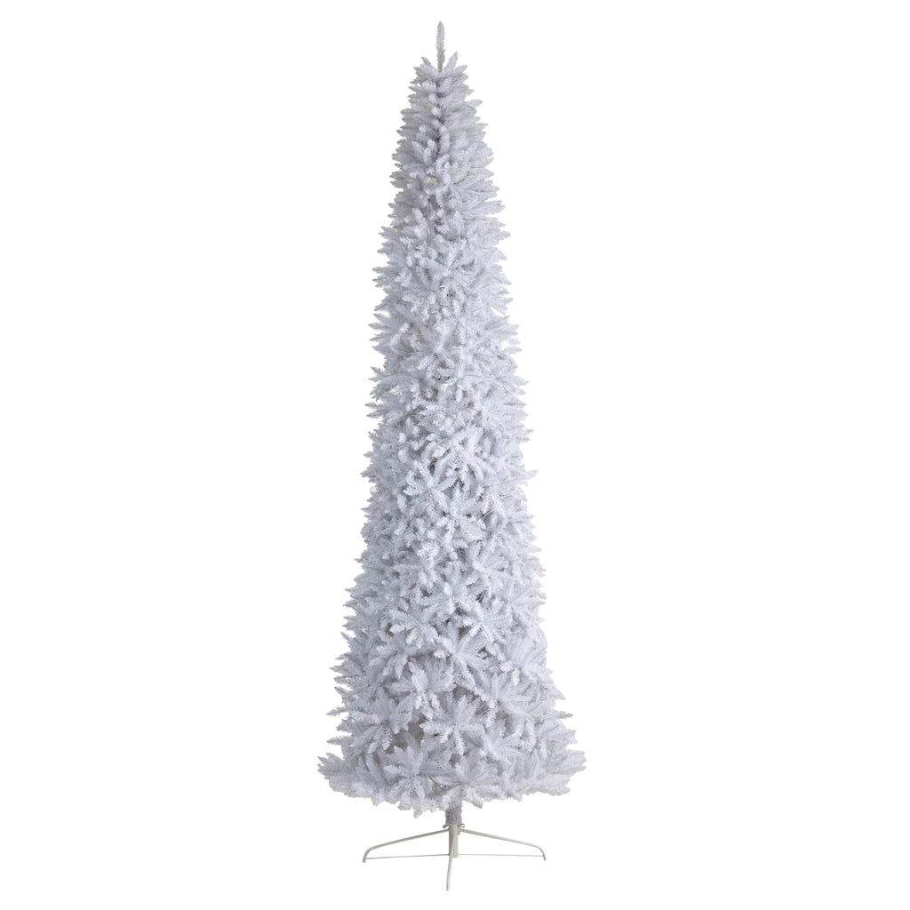Nearly Natural 3' White Slim Artificial Christmas Tree Prelit 50 Warm White LED Lights