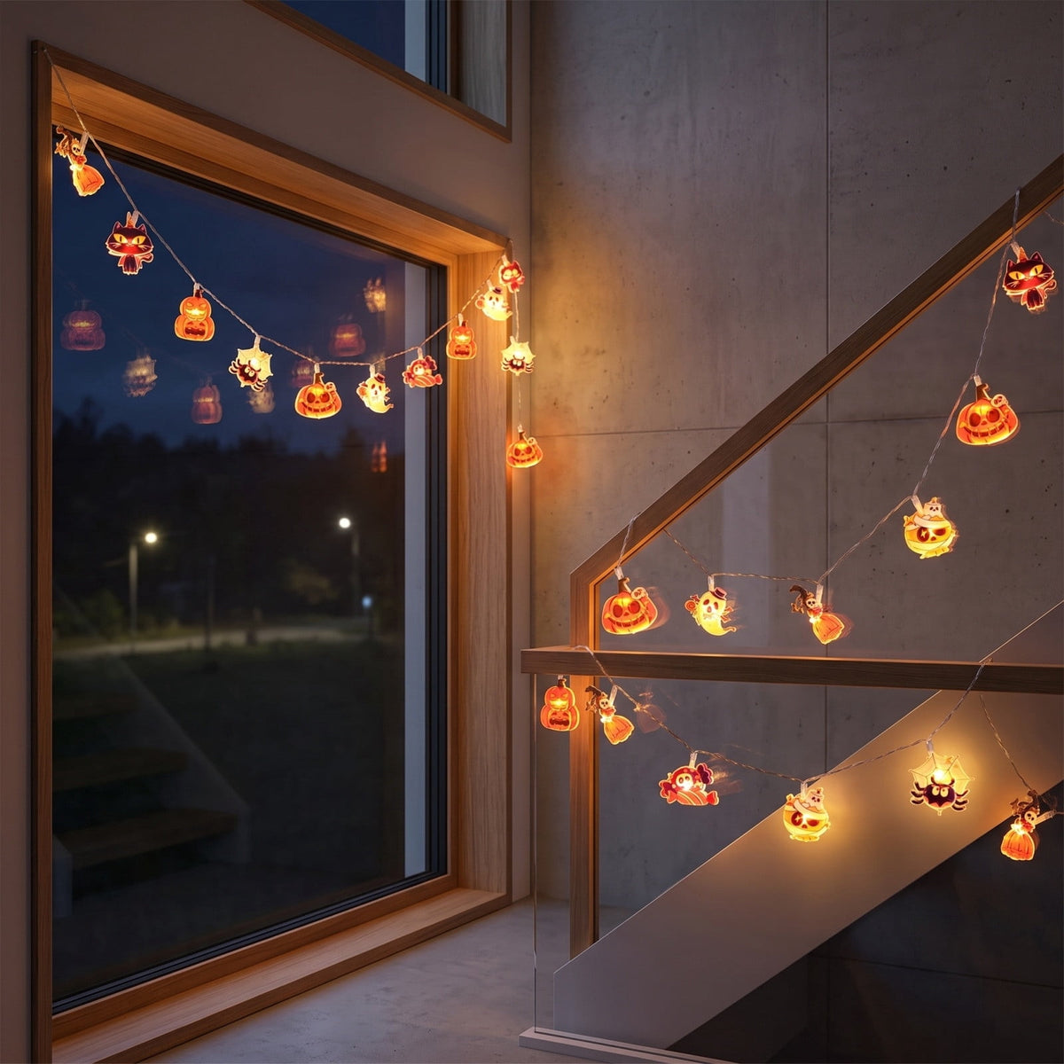 AZXY Halloween String Lights, Ghost Shaped White Halloween Lights, Indoor Outdoor Halloween Decor, Halloween Party Indoor Decor, Battery 5 FT Halloween Decorations, Stair Mantel Patio Halloween Decor