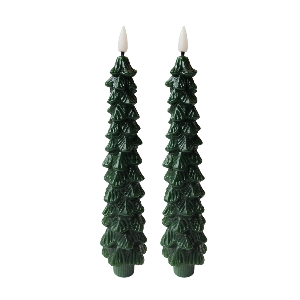 Indoor Battery-Operated LED Plastic Flameless Christmas Tree Taper Candles, Green, 9.5", 2 Count, by Holiday Time