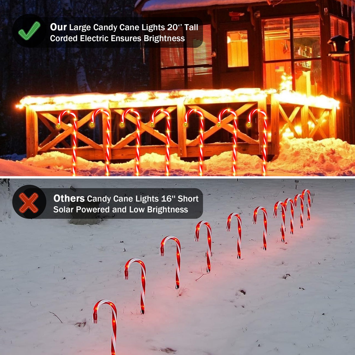 25’’ Christmas Candy Cane Lights, 72 LED Pathway Markers Lights for Christmas Outdoor Decorations, 12 Pack