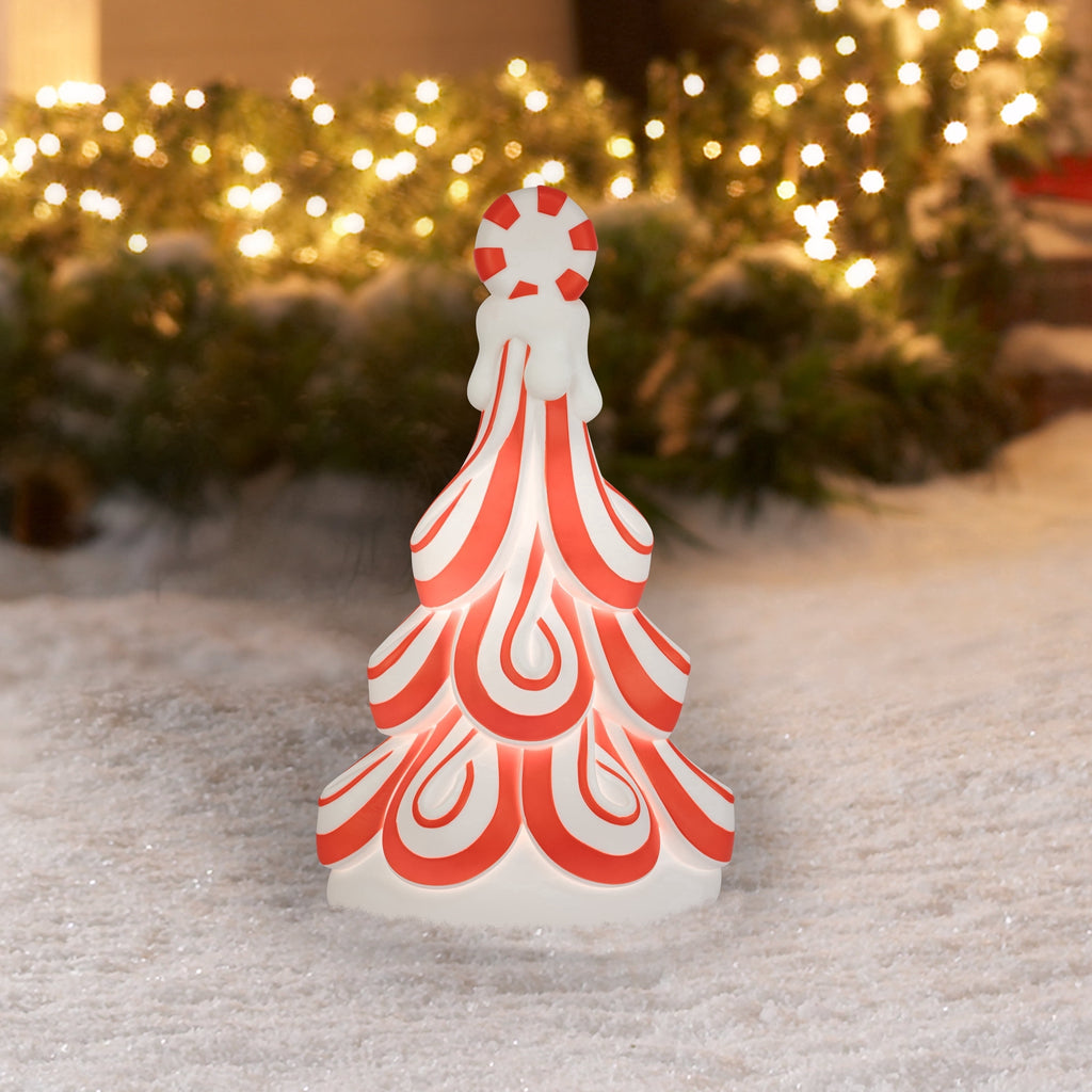 Lighted Blow Mold Peppermint Tree Indoor/Outdoor Christmas Decoration, Red and White, 24", by Holiday Time