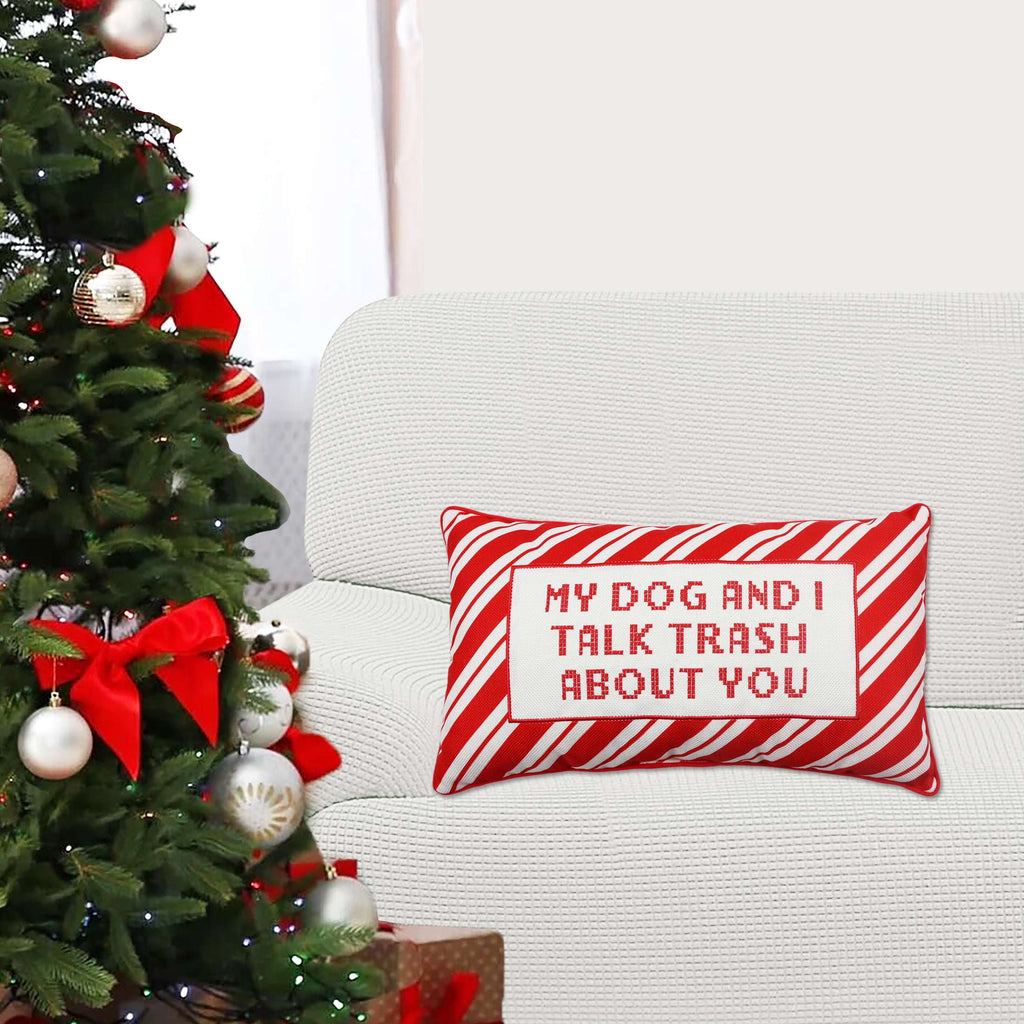 Holiday Time Festive Red White Stripe Lumbar Pillow for Christmas Decor