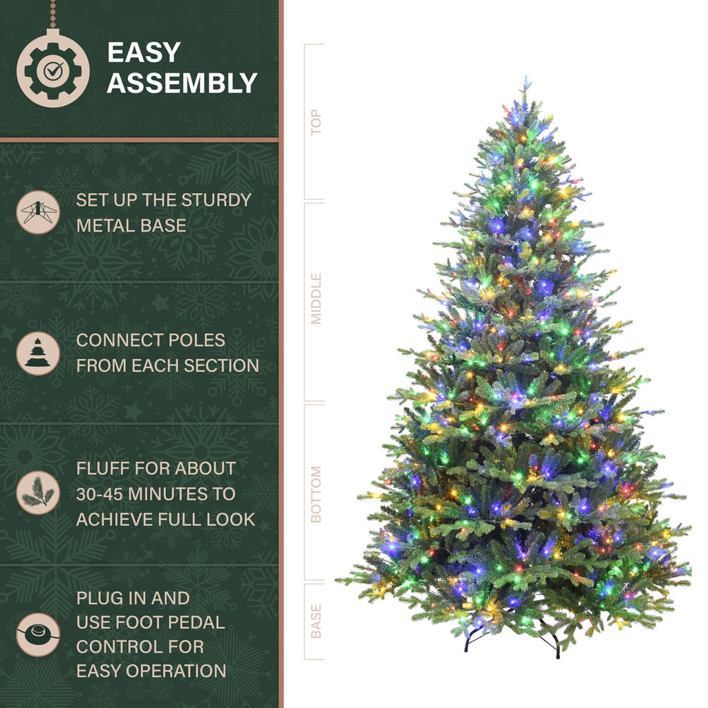 Fraser Hill Farm 7.5-Ft. Oregon Pine Christmas Tree with Dual Multicolor & Warm White LED Lights, FFOP075-6GR