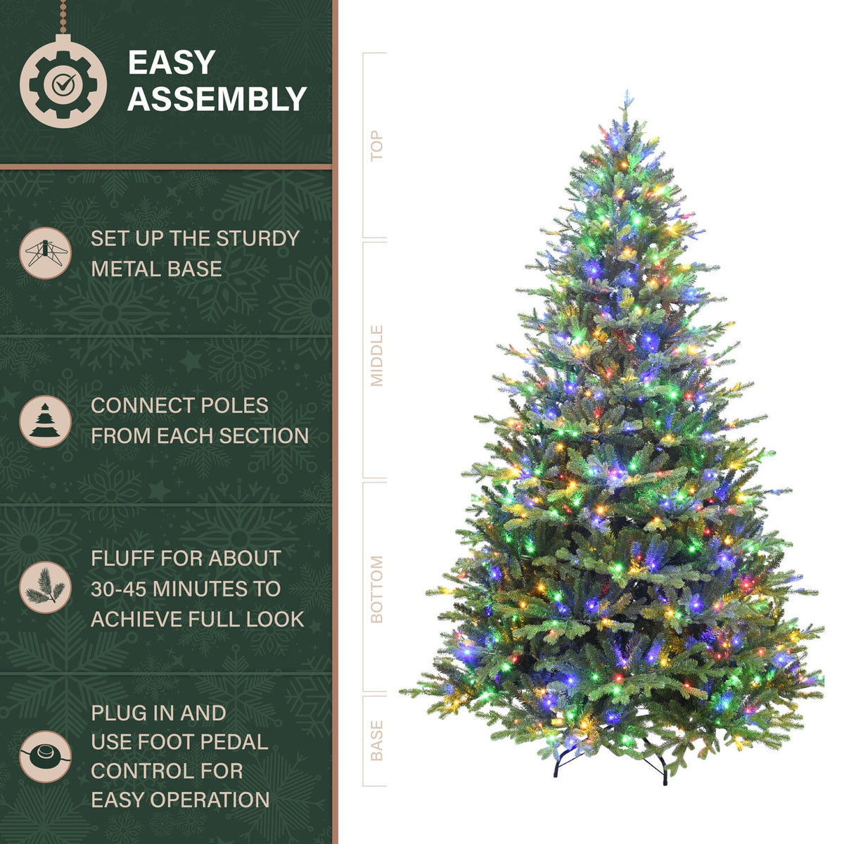 Fraser Hill Farm 7.5-Ft. Oregon Pine Christmas Tree with Dual Multicolor & Warm White LED Lights, FFOP075-6GR