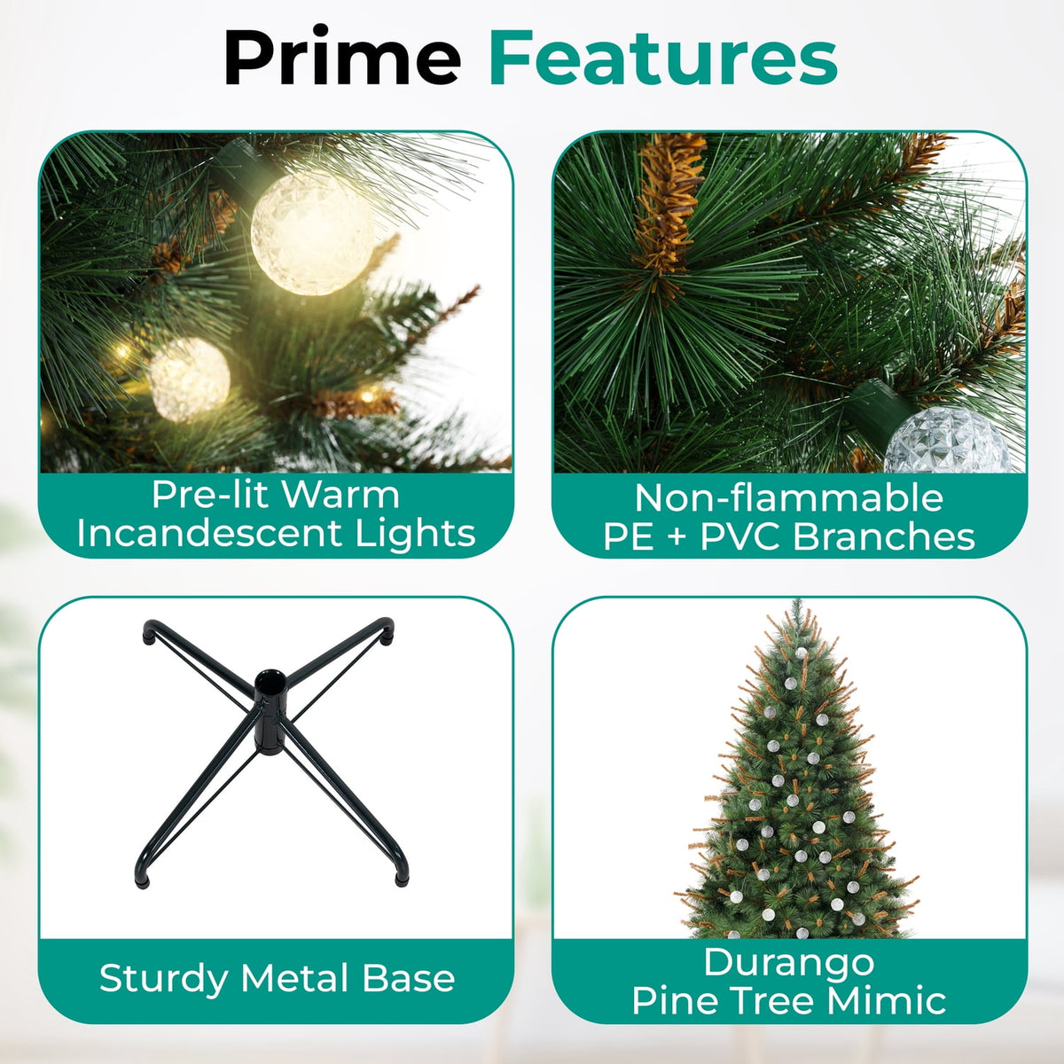 Naomi Home 6.5ft Selena Green Prelit Christmas Tree With 300 Globe Bulb Lights, 857 Branch Tips, 43in Wide, Metal Stand