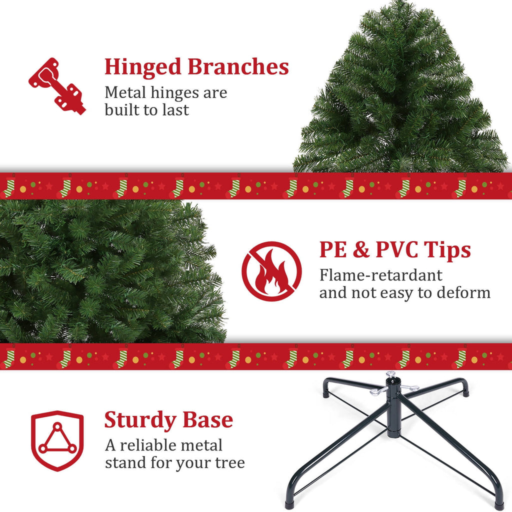Funcid 6ft Green Artificial Christmas Tree, Hinged Spruce Full Tree with 1477 Branch Tips, Foldable Metal Stand, New PVC Material, Xmas Tree for Indoor and Outdoor Decoration