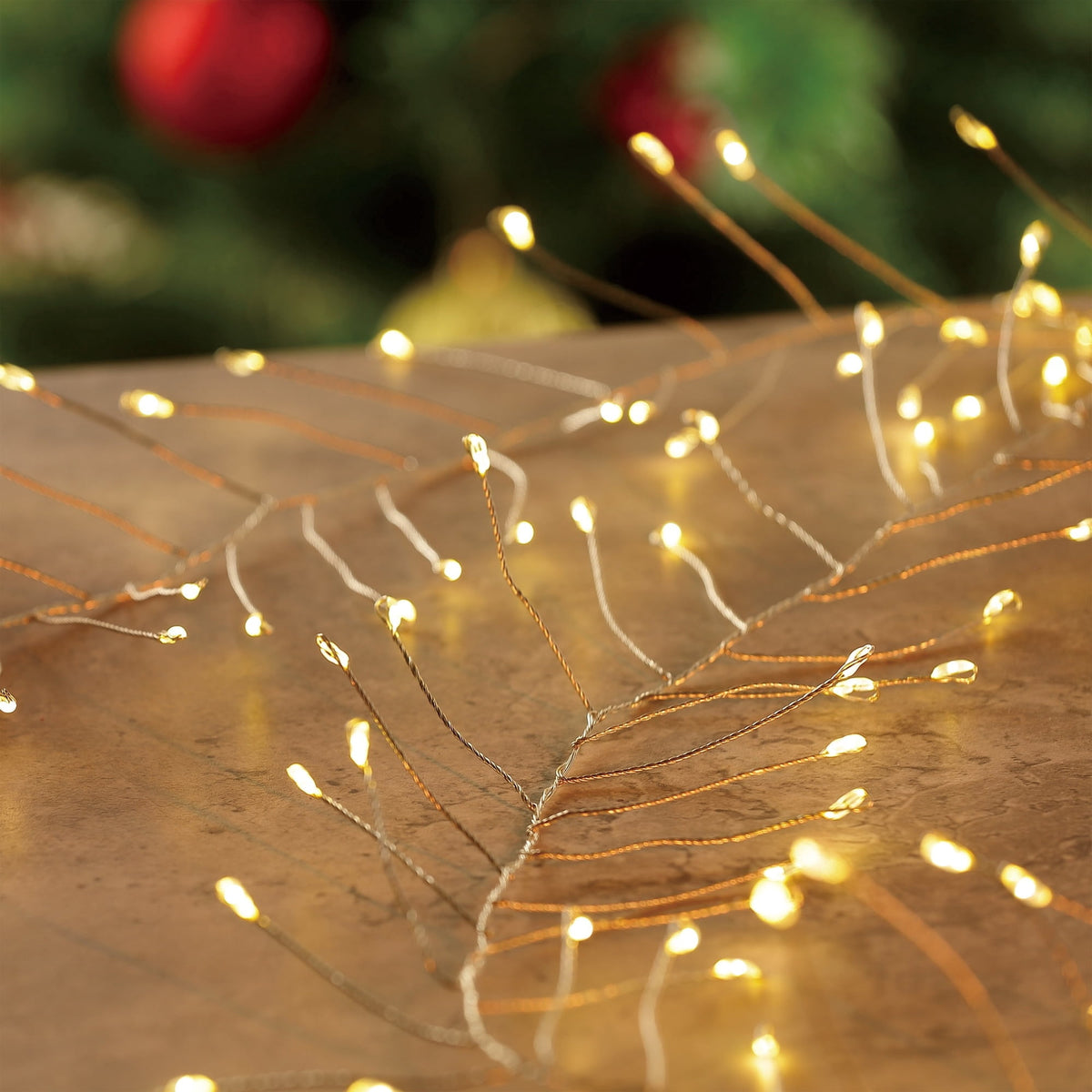 Indoor/Outdoor 100-Count Battery-Operated LED Cluster Christmas Garland Lights, Warm White, Silver Wire, 4', by Holiday Time