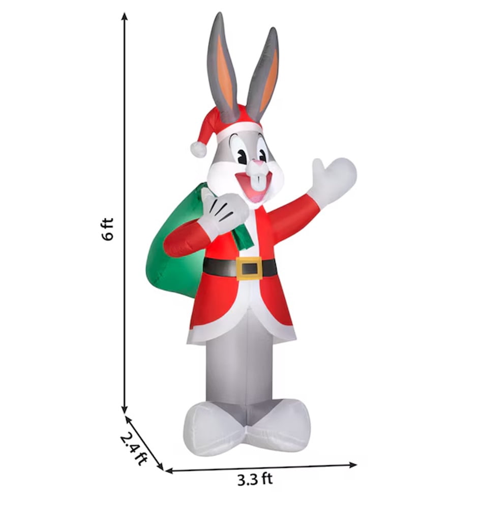 Gemmy Looney Tunes 6-FT Bugs Bunny in Santa Suit Christmas Inflatable