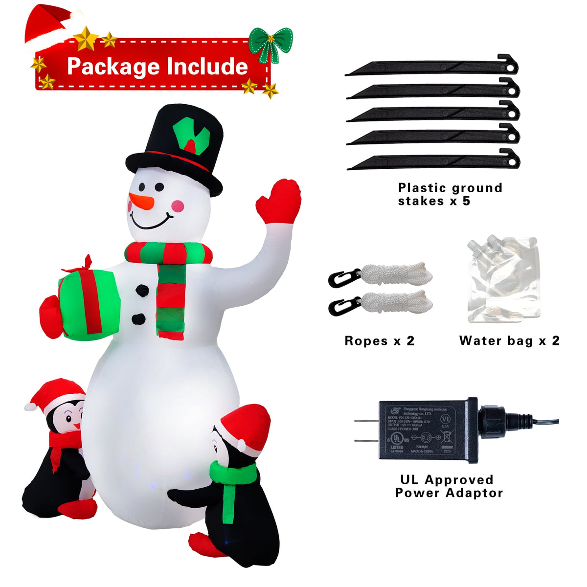 Yexmas 6.3 FT Christmas Inflatable Snowman with Penguins and Gift Box, Rotating LED Lights, Outdoor Christmas Blow Up Yard Decoration
