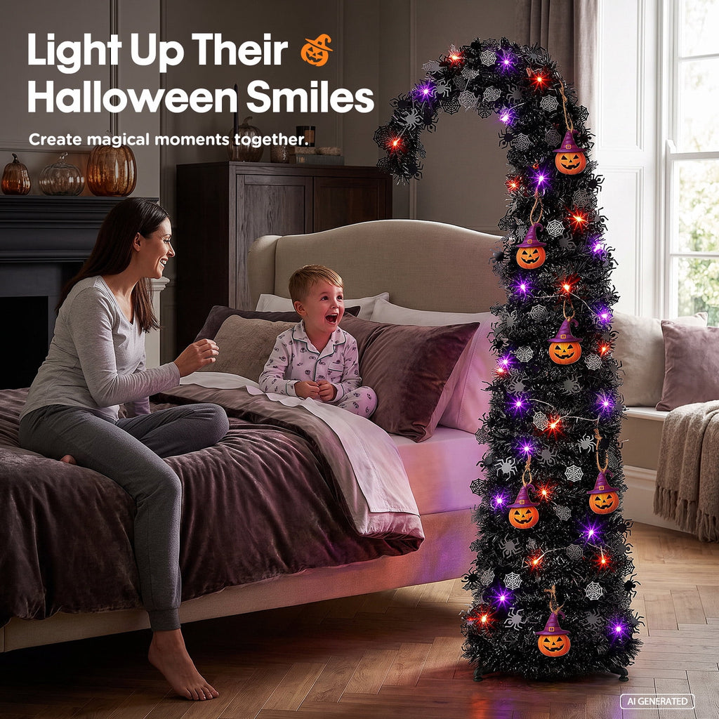 Ayieyill 5ft Halloween Tree Prelit, Pencil Pop up Tree with Light Halloween Decoration | Indoor | Black