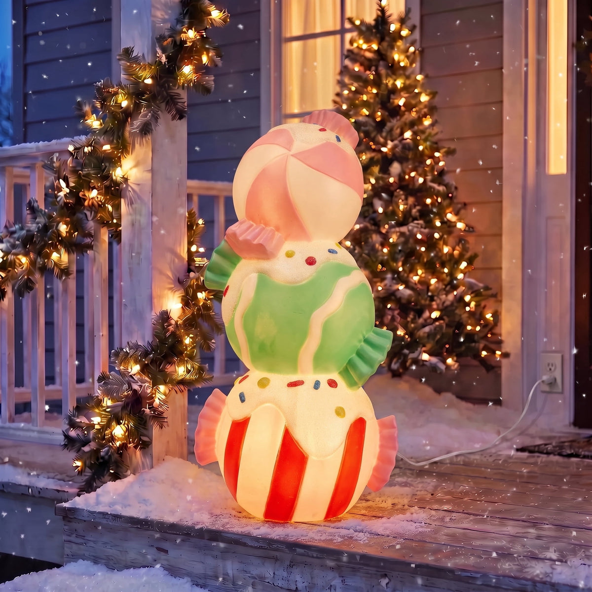 Lighted Blow Mold Stacked Candies Indoor/Outdoor Christmas Decoration, Multicolor, 28", by Holiday Time