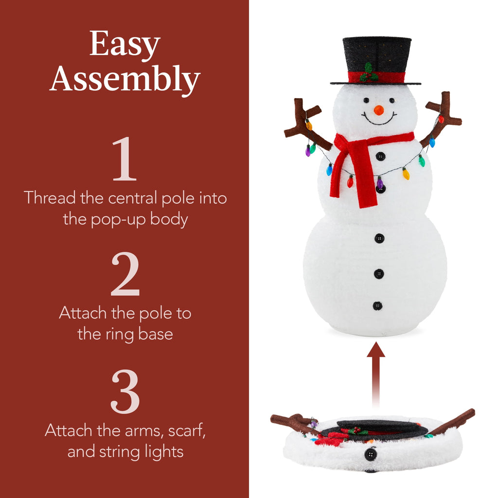 Best Choice Products 3ft Lighted Pop-Up Snowman, Outdoor Christmas Holiday Decoration w/ 100 LED Lights, Hat , Scarf