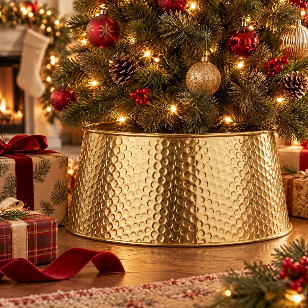 Metal Hammered Mini Christmas Tree Collar, Gold, 9", by Holiday Time