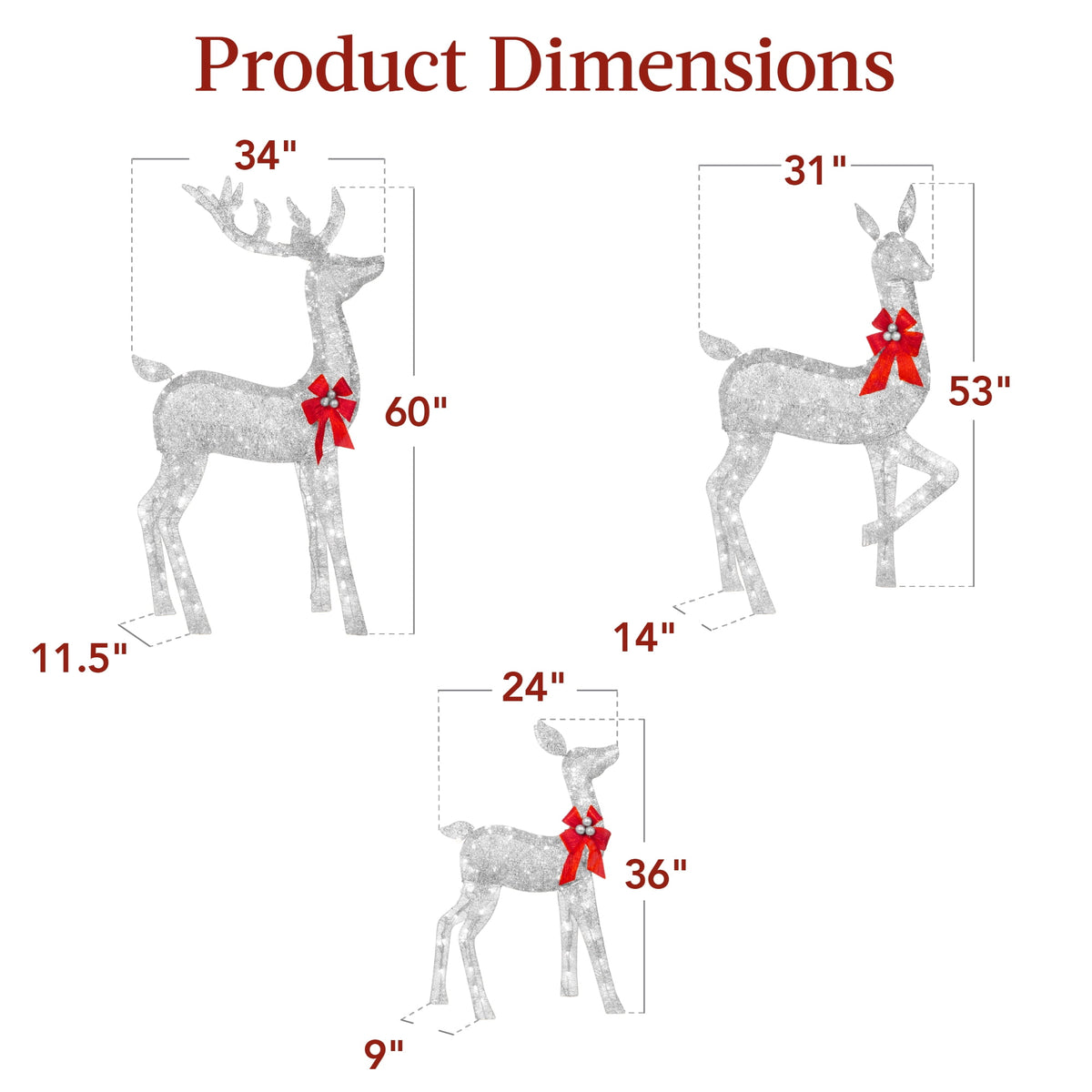 Best Choice Products 3-Piece Lighted Christmas Deer Set Outdoor Yard Decoration w/ 360 LED Lights, Stakes - White