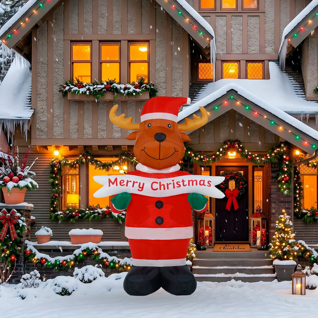 Multicolor Santa Moose with Sign Christmas Airblown Yard Inflatable, 10', by Holiday Time