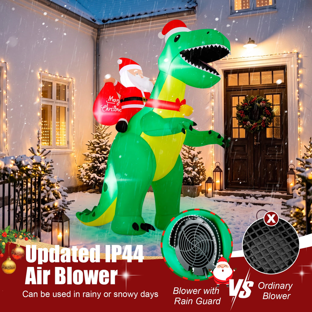 Firstness 6ft High Christmas Inflatables Outdoor Decoration with LED Lights, Christmas Blow ups Santa Claus Dinosaur Xmas Decor for Party Yard Garden Lawn