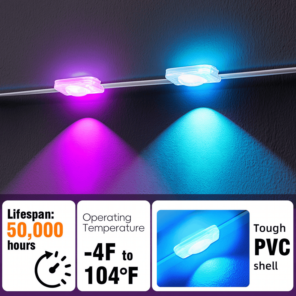 50ft RGB+IC Permanent Outdoor Eaves Lights With App & Remote Control, IP67 Waterproof LED Rain Gutter Lights for Year-Round Christmas Halloween, Valentine's Day, Holiday, Party Outdoor Decor