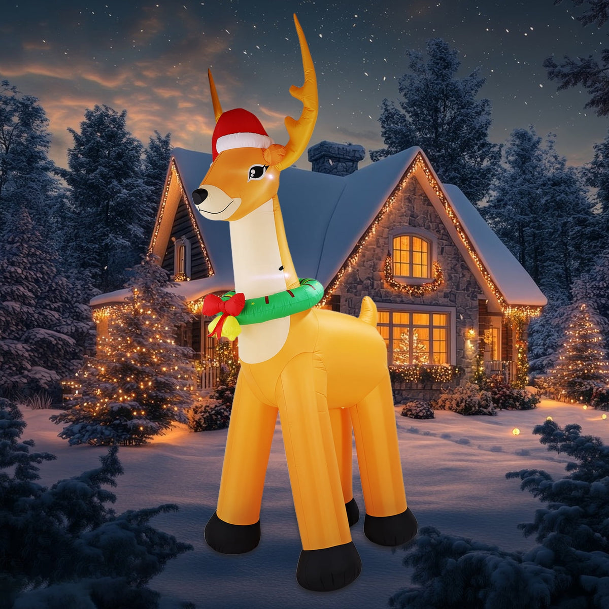 12FT Giant Christmas Inflatable Reindeer Decoration with Chasing LED Lights,Blow Up Yard Decoration for Party Garden Yard Lawn Decor