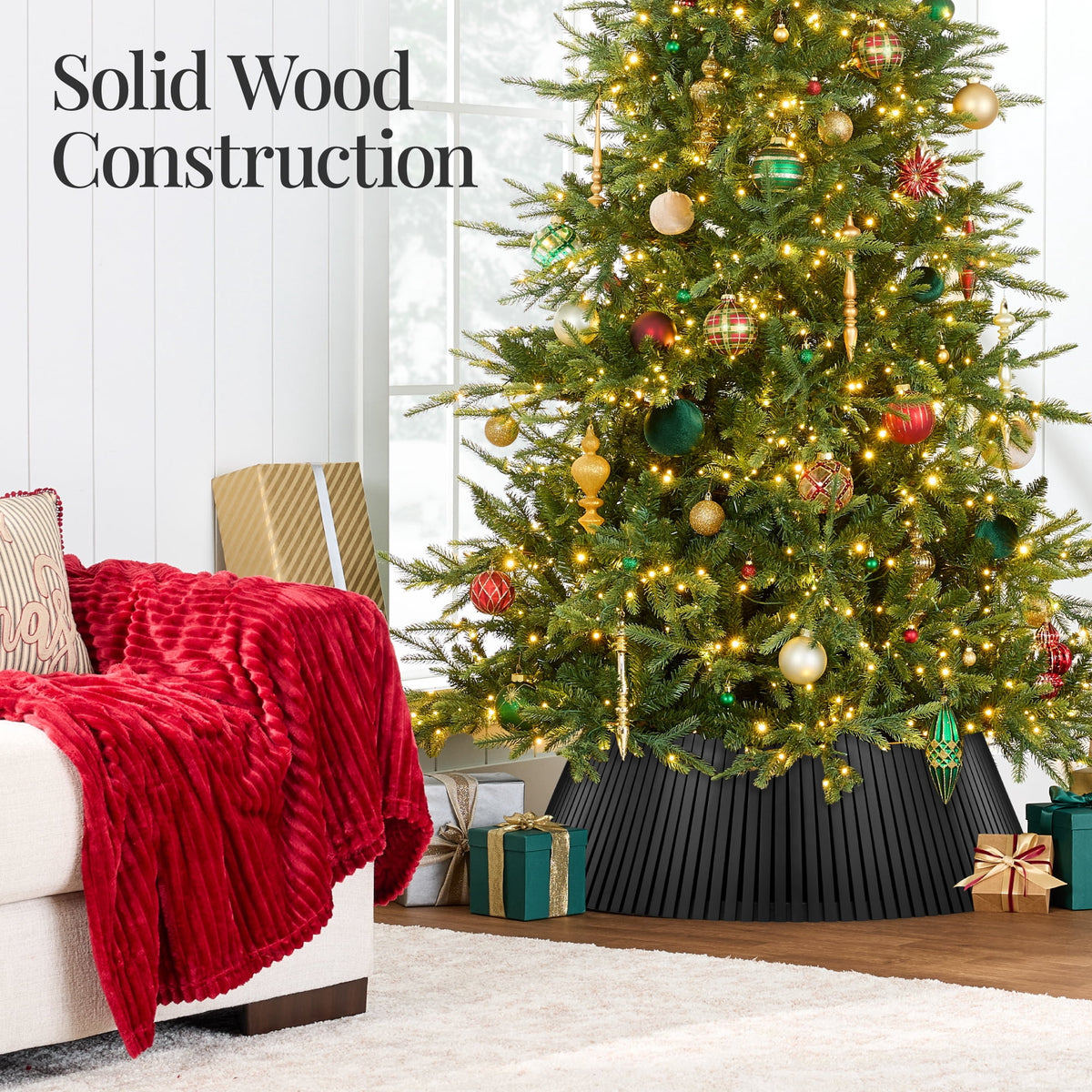 Best Choice Products 36in Christmas Tree Collar, Solid Wood Slatted Tree Skirt Holiday Accessory for Home - Walnut