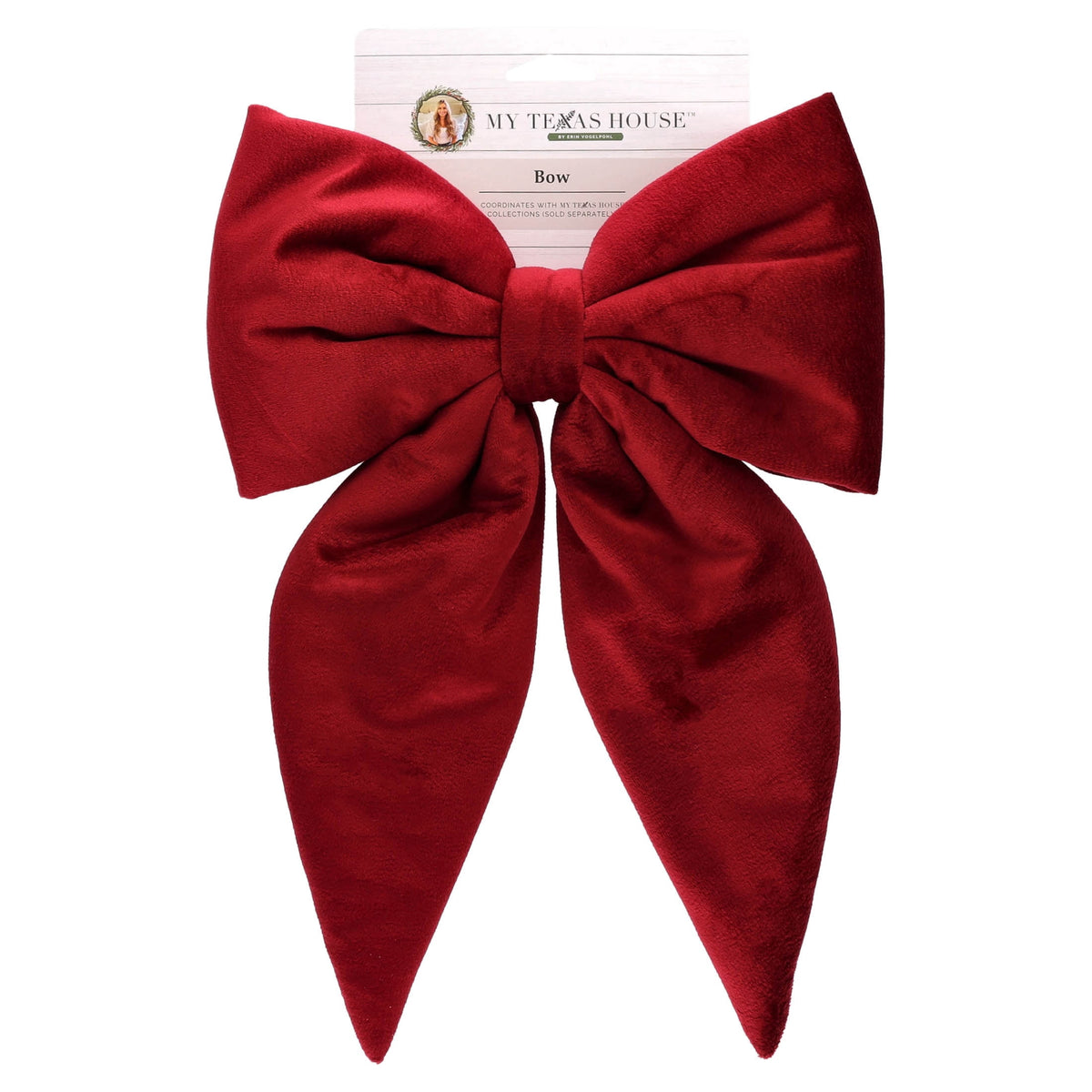 My Texas House Red Velvet Decorative Christmas Bow, 14"