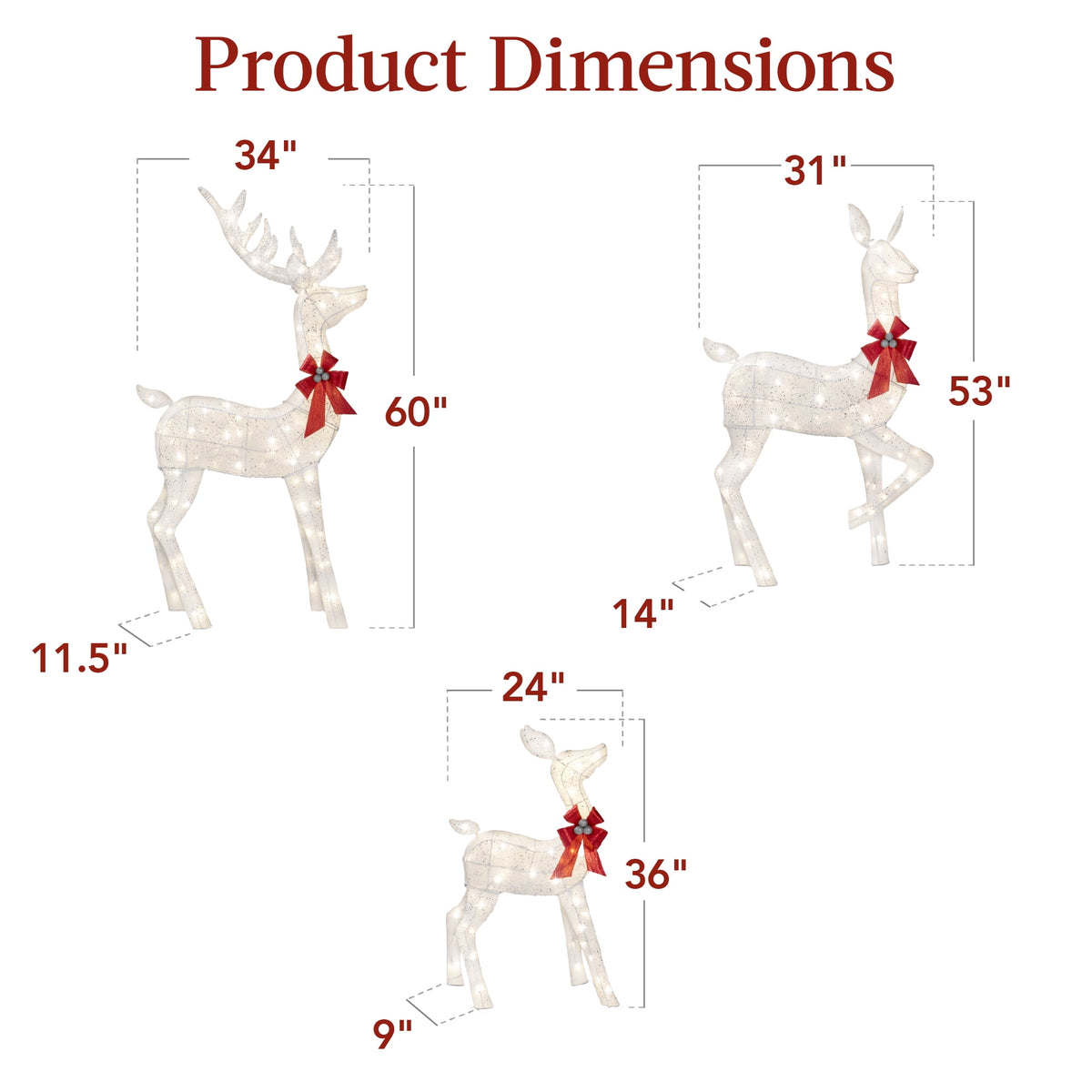 Best Choice Products 3-Piece Lighted Christmas Deer Set Outdoor Yard Decoration w/ 360 LED Lights, Stakes - White