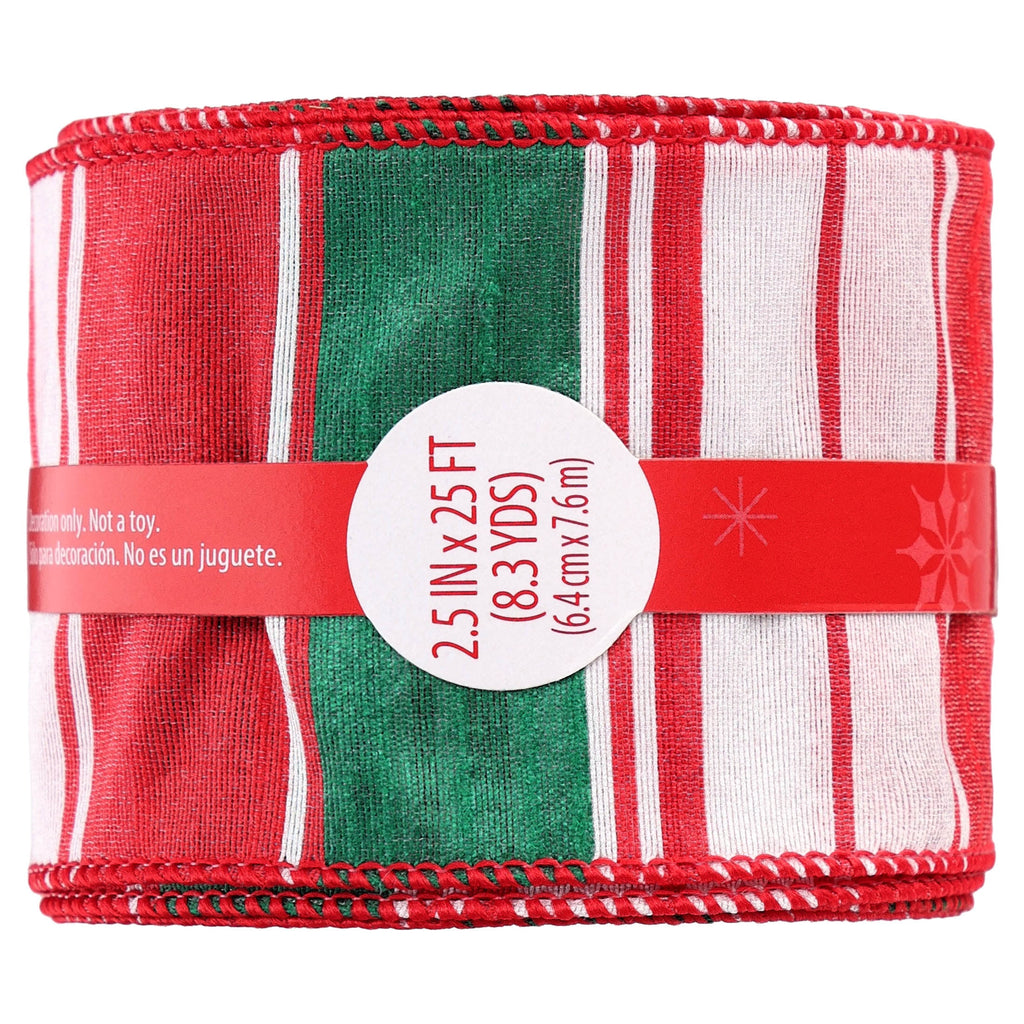 Red/Green/White Striped Christmas Ribbon, 2.5" x 25', by Holiday Time
