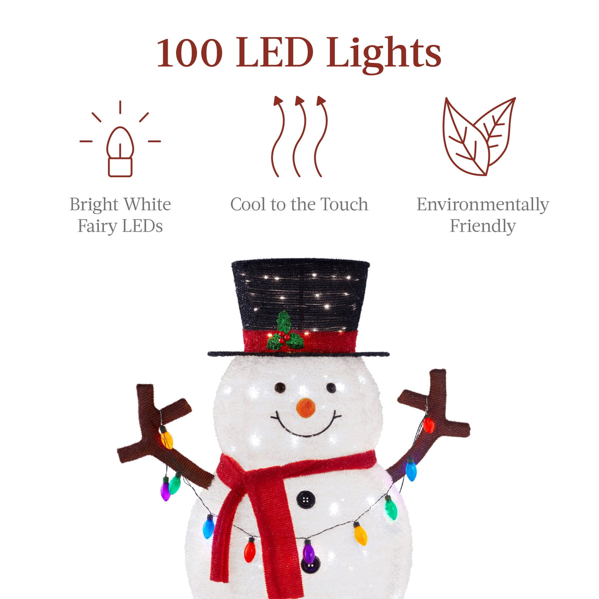 Best Choice Products 3ft Lighted Pop-Up Snowman, Outdoor Christmas Holiday Decoration w/ 100 LED Lights, Hat , Scarf