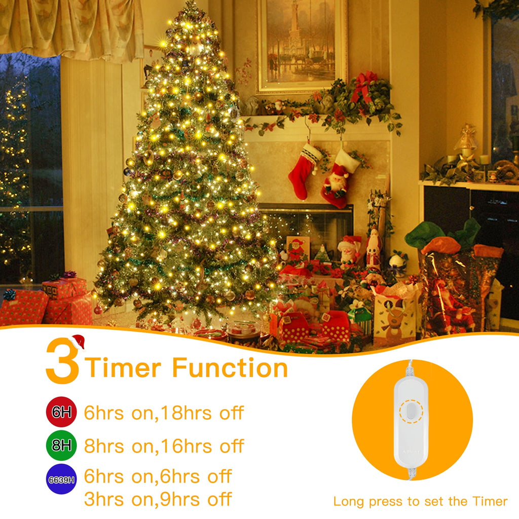 Ollny Christmas Tree Lights with Ring, 8 Modes & 3 Timers Cascading Twinkle Lights for Christmas Tree, 200 LED 6.6FT*10 Lines Waterfall Lights for Indoor Outdoor Xmas Decoration (Warm White)