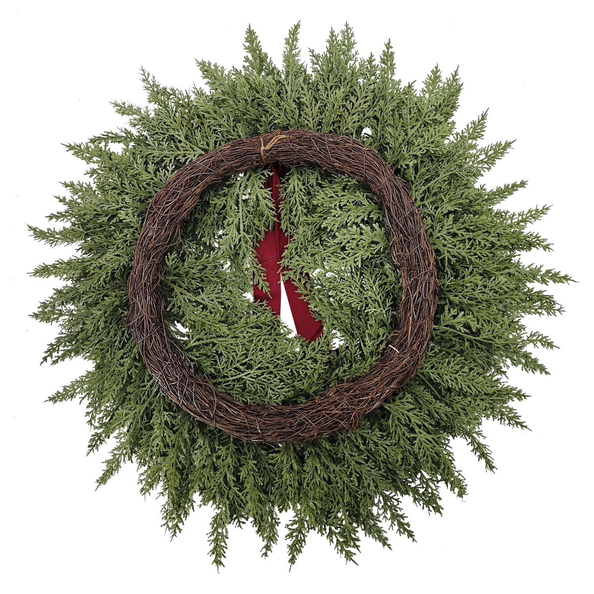 My Texas House Natural Feel Cedar Artificial Christmas Wreath with Bow, Green, 22"