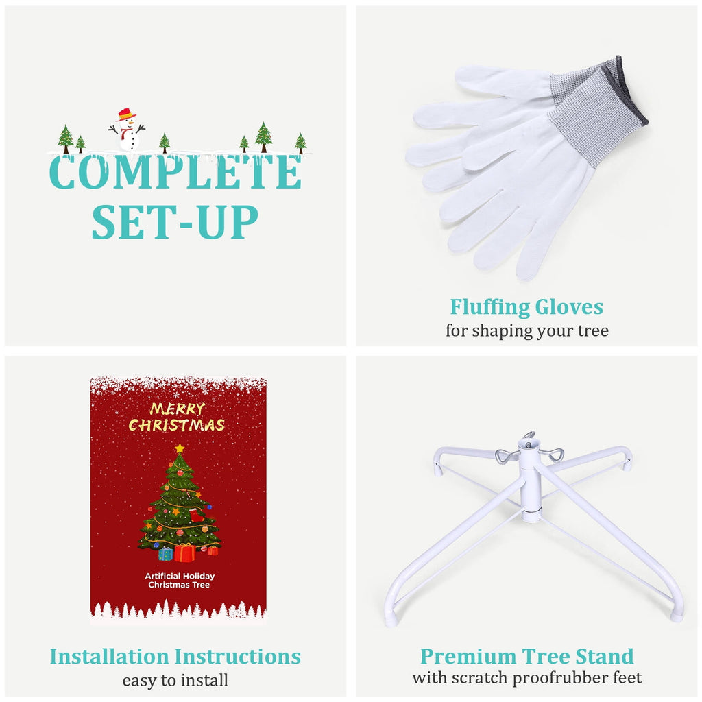 Funcid 6ft Green Artificial Christmas Tree, Hinged Spruce Full Tree with 1477 Branch Tips, Foldable Metal Stand, New PVC Material, Xmas Tree for Indoor and Outdoor Decoration