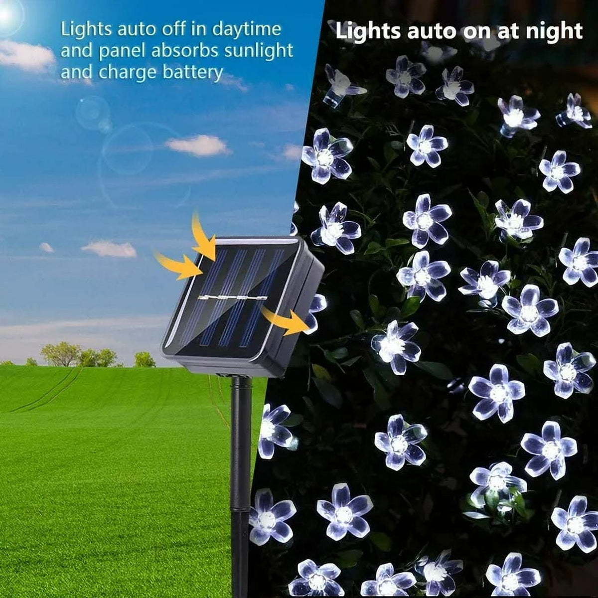 Solar Flower String Lights, Cherry Blossoms Solar Fairy Light,23ft 50 LED Outdoor Waterproof String Lights for Christmas Tree, Home, Garden, Wedding, Patio, Party Decorations(pink)