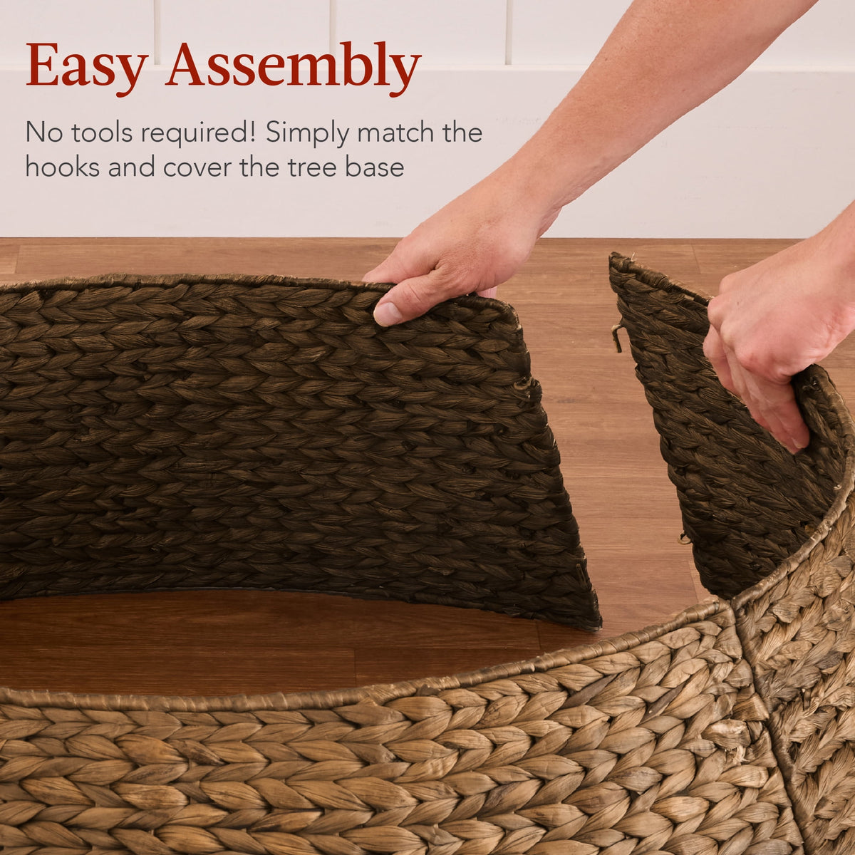 Best Choice Products 24in Woven Hyacinth Christmas Tree Collar, Tree Skirt Accessory w/ Cord Cut-Out - Chestnut
