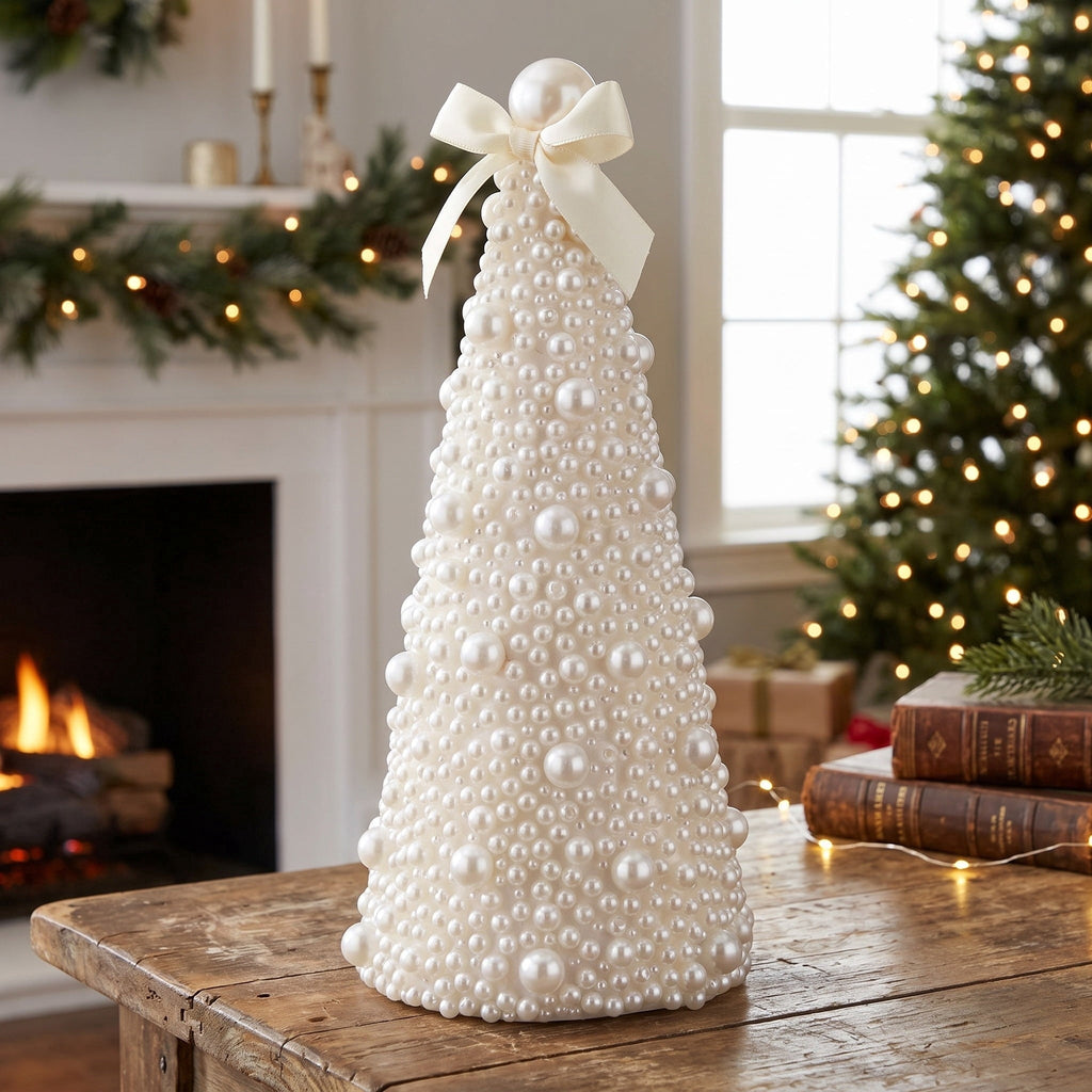Beaded Tree Christmas Decoration, Cream, 10", by Holiday Time