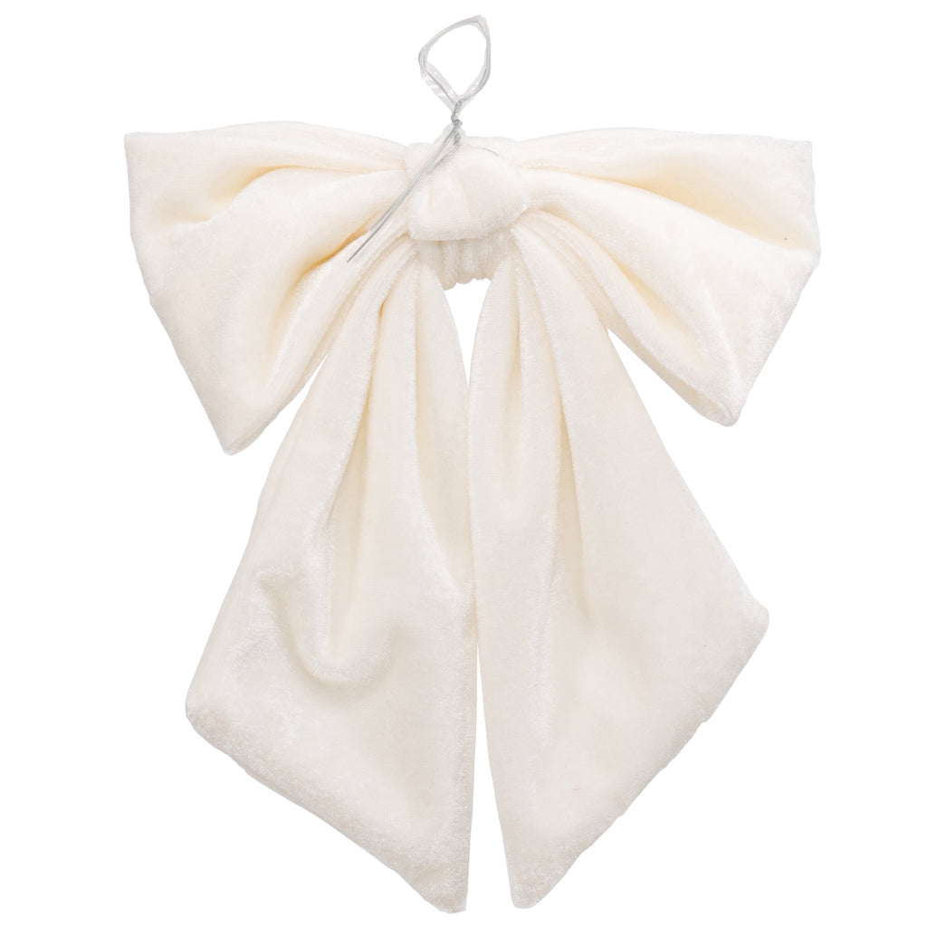 My Texas House White Beaded Velvet Decorative Christmas Bow, 7.5"