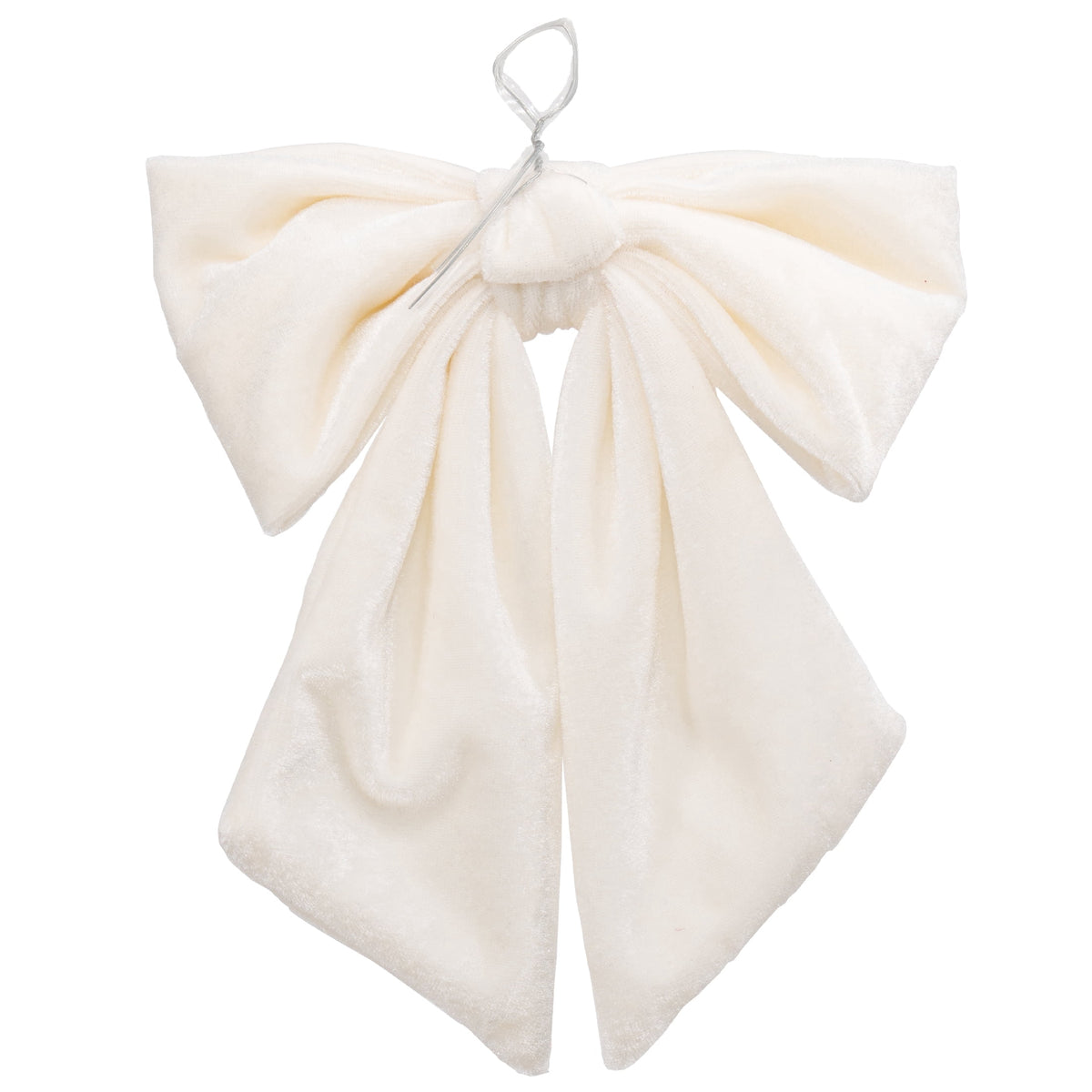 My Texas House White Beaded Velvet Decorative Christmas Bow, 7.5"