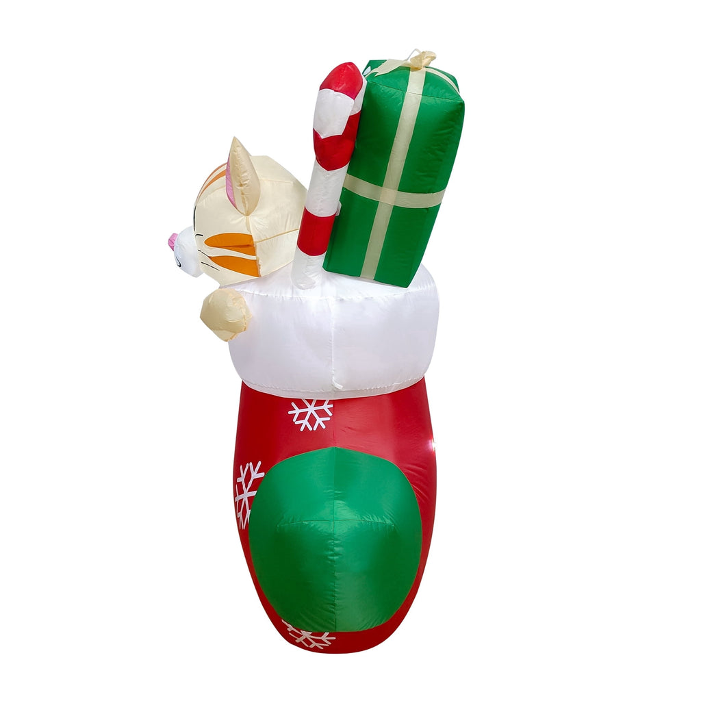 Multicolor Cat in Stocking Christmas Yard Inflatable, 4.5', by Holiday Time