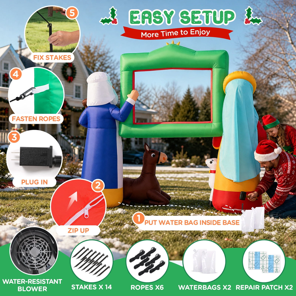 Wondiair 12FT Christmas Inflatable Nativity Scene with LED Lights for Outdoor Yard and Church Decor