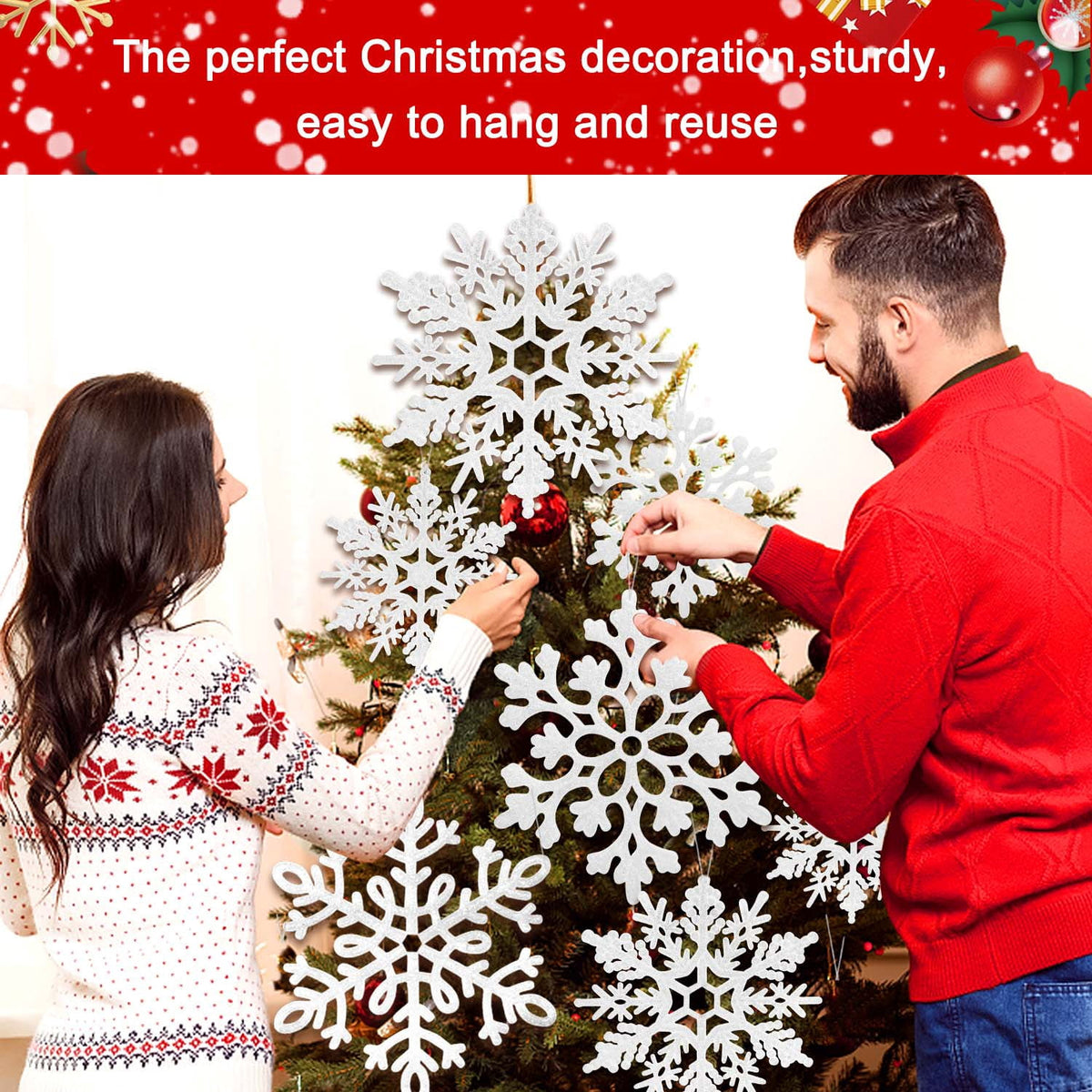 Ayieyill 6 Pieces Large Snowflakes Ornaments 12'' Glittered Snowflakes Decorations Christmas Hanging Snowflake Decorations for Winter Christmas Tree Decorations Craft Snowflakes (Iridescent)