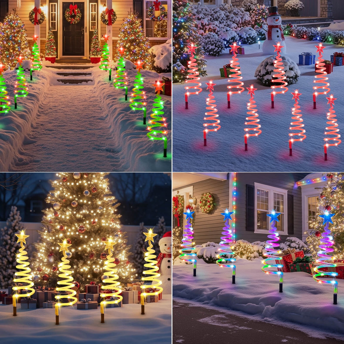 Set of 8 Smart Spiral Christmas Tree Pathway Lights with Programmable Fairy RGB LED Lights App-Controlled