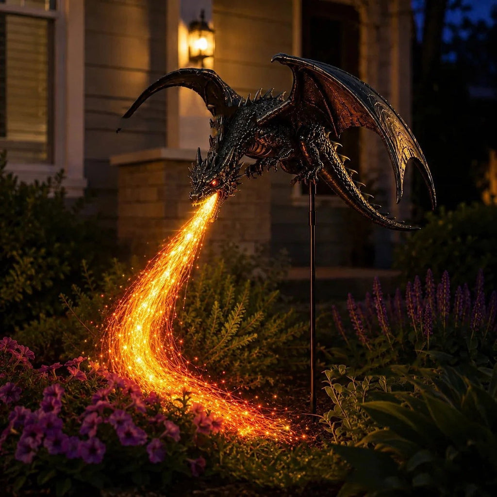 Solar Dragon Breathing Fire Garden Light, IP65 Waterproof Flying Dragon Flame Stake Light for Pathway,Lawn,Patio and Yard Decor
