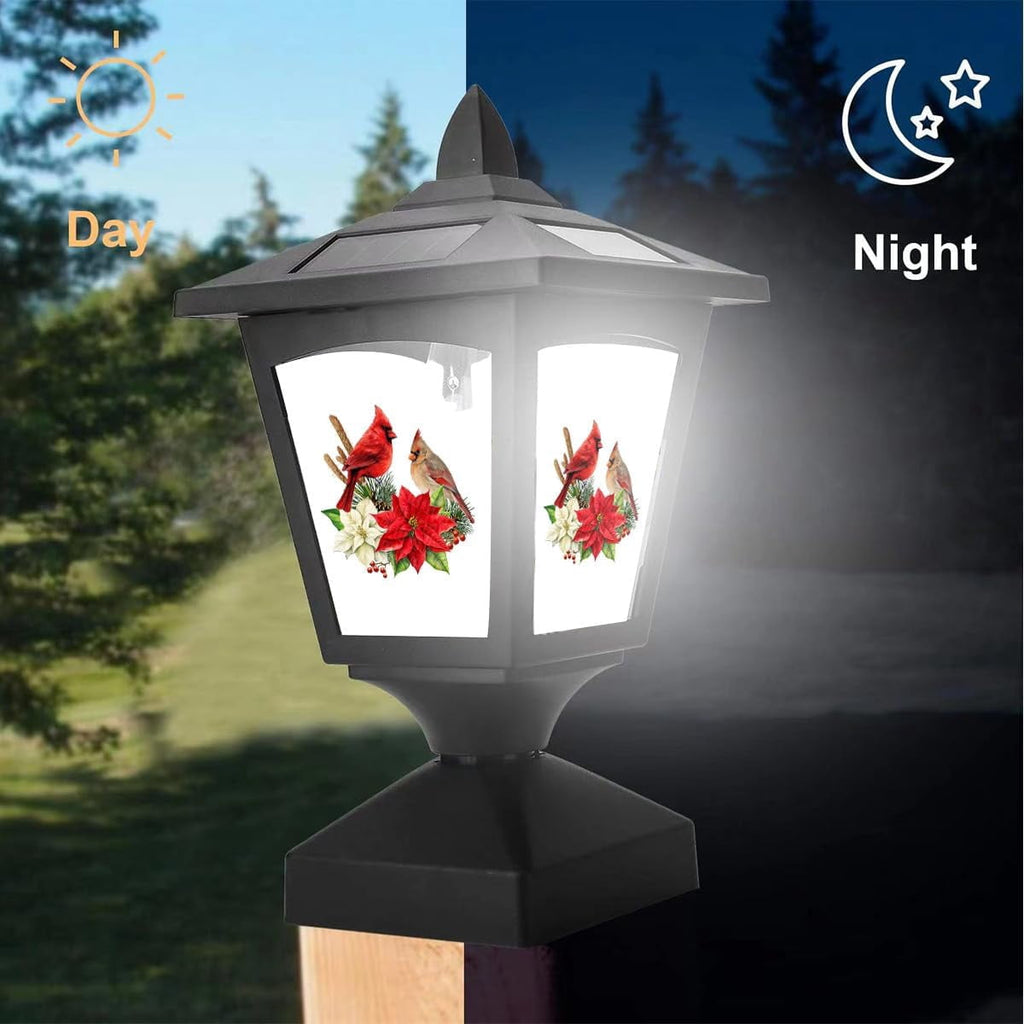 Solar Post Lights Outdoor, 2 Pack, Wood Fence Posts, Pathway, Deck, Halloween/Thanksgiving/Christmas Decoration (Three Snowman)