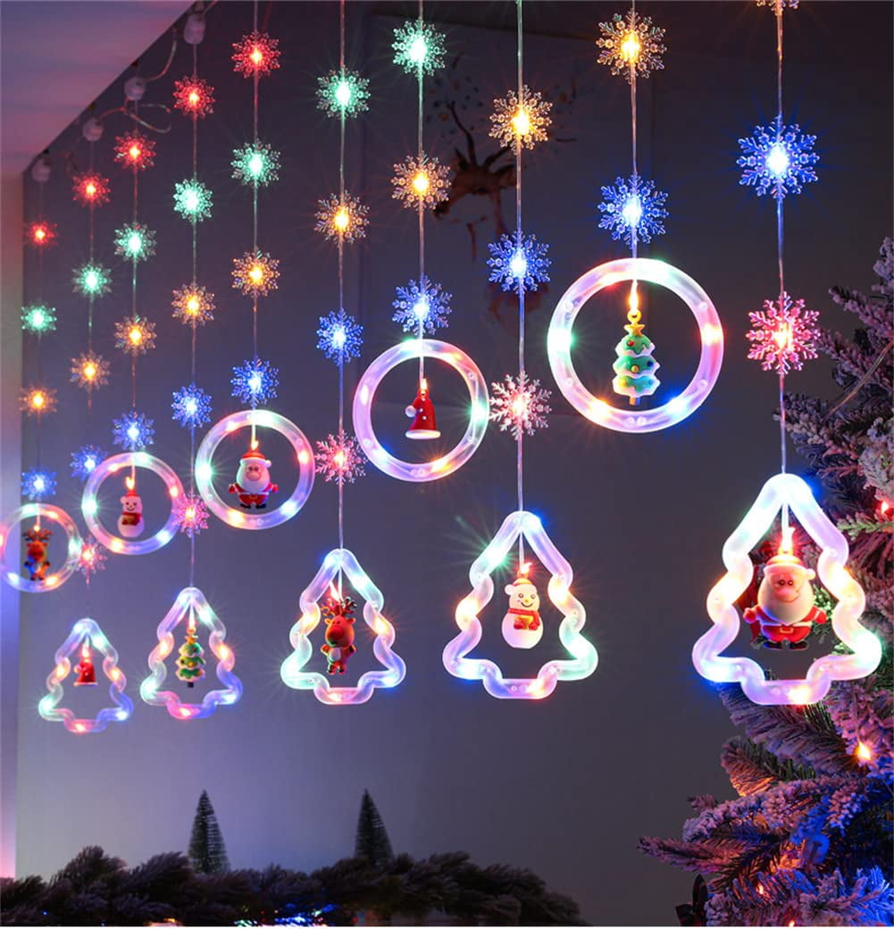 WILLED Christmas String Lights, 120 LED Window Curtain Lights with Christmas Ornaments, 9.8ft USB Powered Warm White Waterproof Fairy Lights Indoor Outdoor for Xmas Tree Patio Garden Party Home Decor