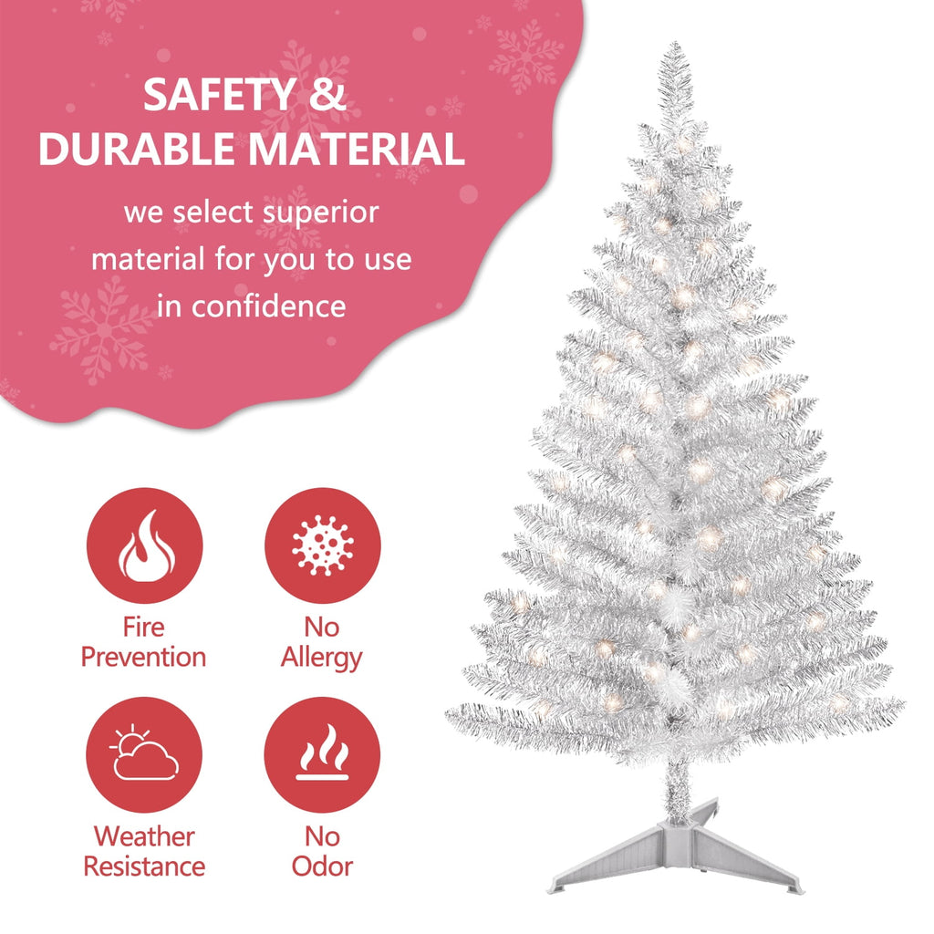 Mayhihi 4FT White Small Christmas Tree with Lights, Artificial Xmas Trees for Home Office