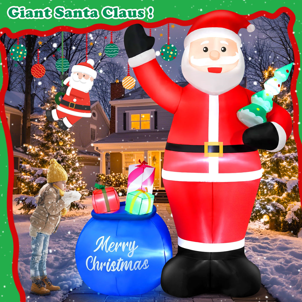 Yexmas 8FT Christmas Inflatable Santa Claus Outdoor Decorations,Blow Up Santa Claus with Gifts Bag, Built-in Brilliant LED Lights Xmas Inflatables Yard Decor