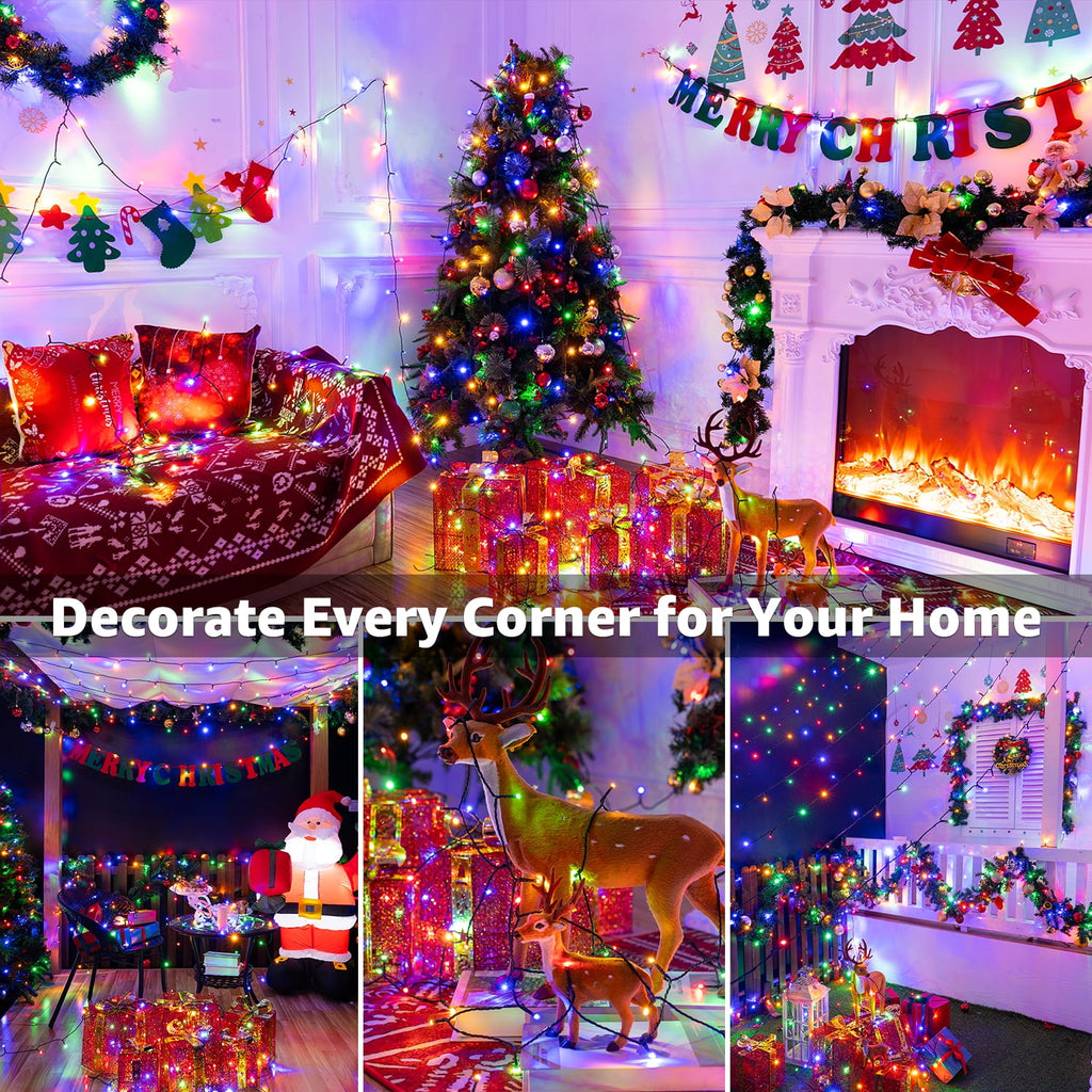 Ollny 66ft 200 LED Christmas String Lights, 11 Lighting Modes 3 Timing Waterproof Indoor Outdoor Color Changing Christmas Lights for Decorations