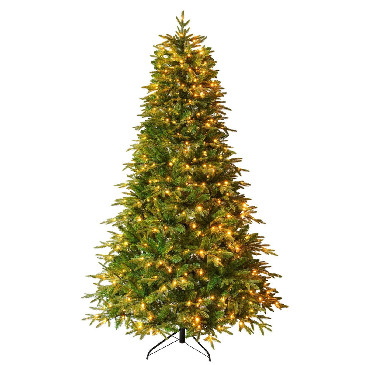 LIANGKA 7.5FT Premium Full Flocked Artificial Christmas Tree with Metal Stand Fire-Resistant Tips Dual Warm White & Colorful LED Light Modes for Holiday Decor