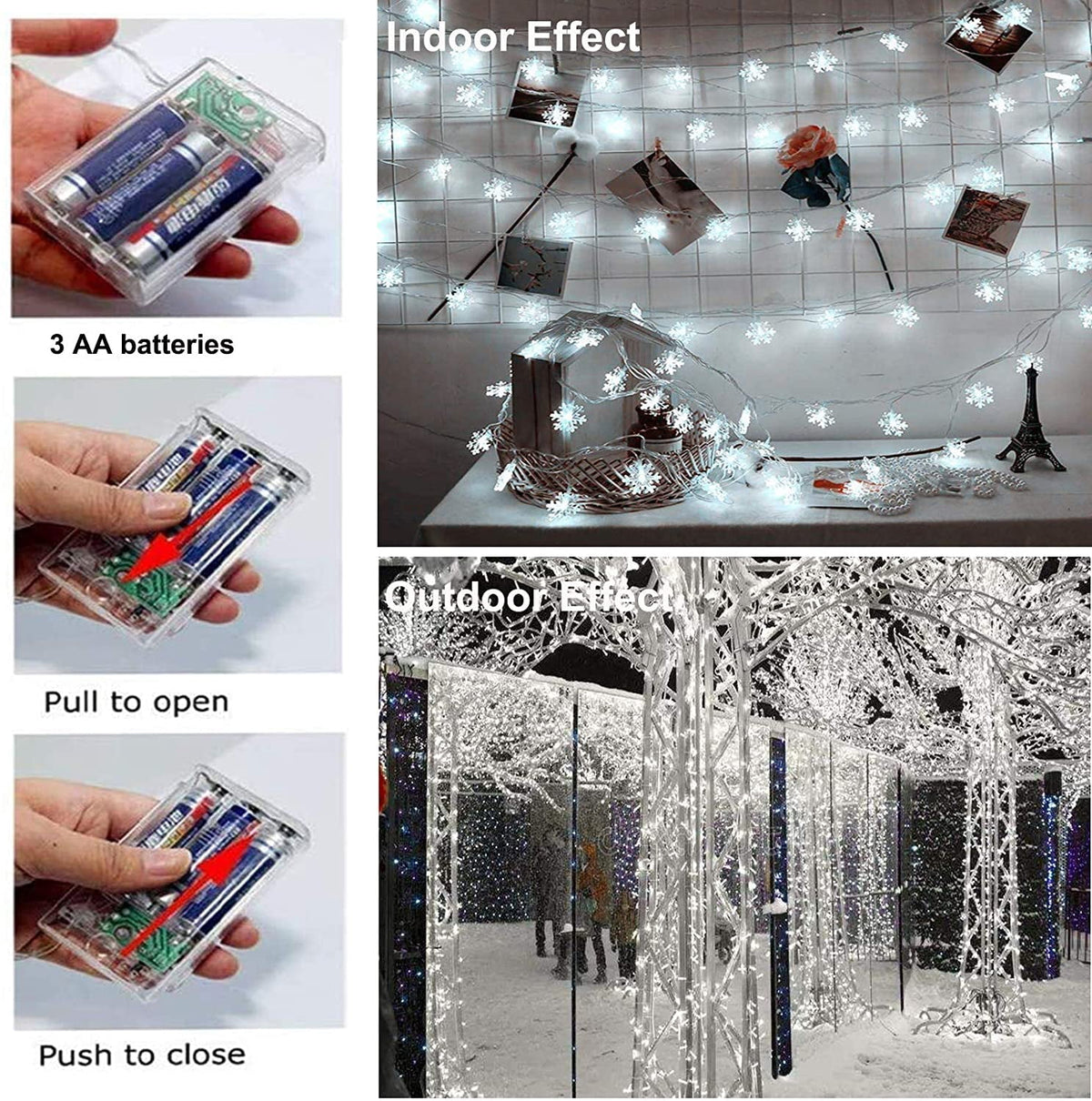 SOMNR Snowflake Christmas Lights 20FT 40 LED, ,Waterproof Fairy Lights for Room Decorations, Outdoor Indoor Patio Decor (Cool White)